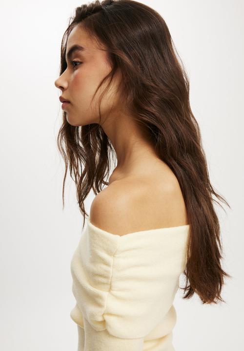 Cotton On - Everfine Gather Off Shoulder Mini Dress - Lemon Icing