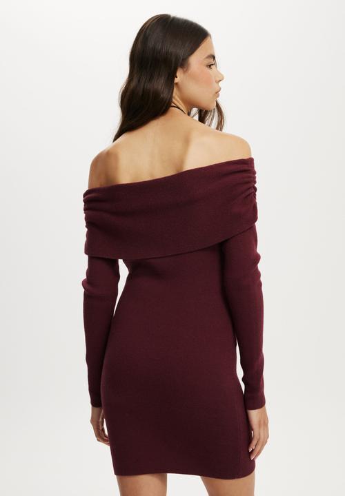 Cotton On - Everfine Gather Off Shoulder Mini Dress - Sour Cherry