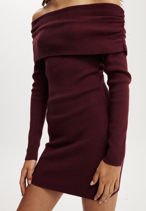 Cotton On - Everfine Gather Off Shoulder Mini Dress - Sour Cherry