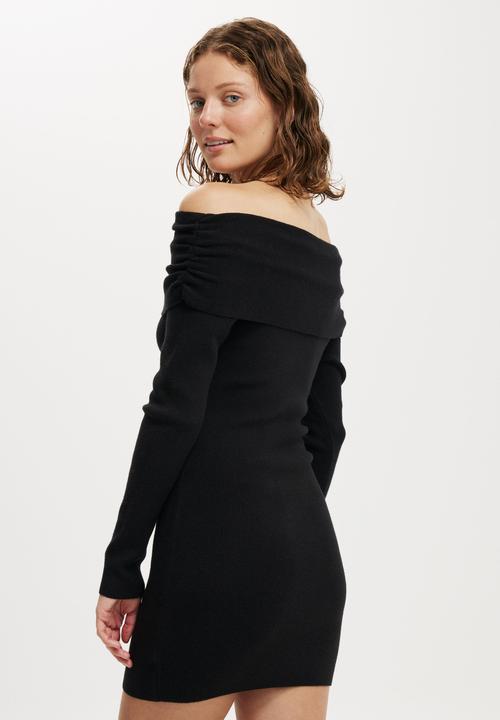 Cotton On - Everfine Gather Off Shoulder Mini Dress - Black