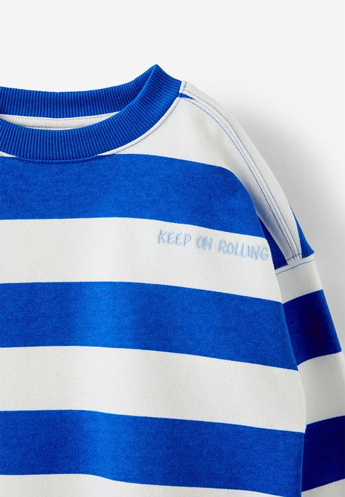 Cotton On - Sammy oversize crew - dark vanilla/harbour blue stripe/keep rolling