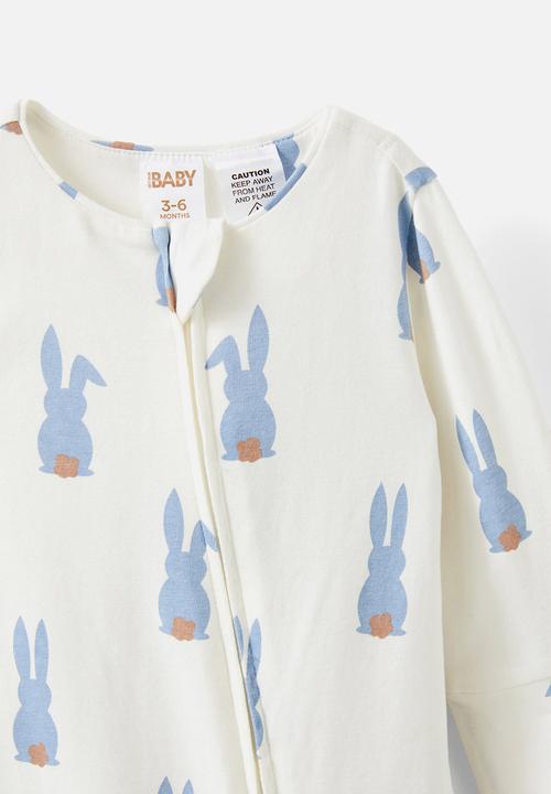 Cotton On - The long sleeve zip romper - dusty blue/bunny tails
