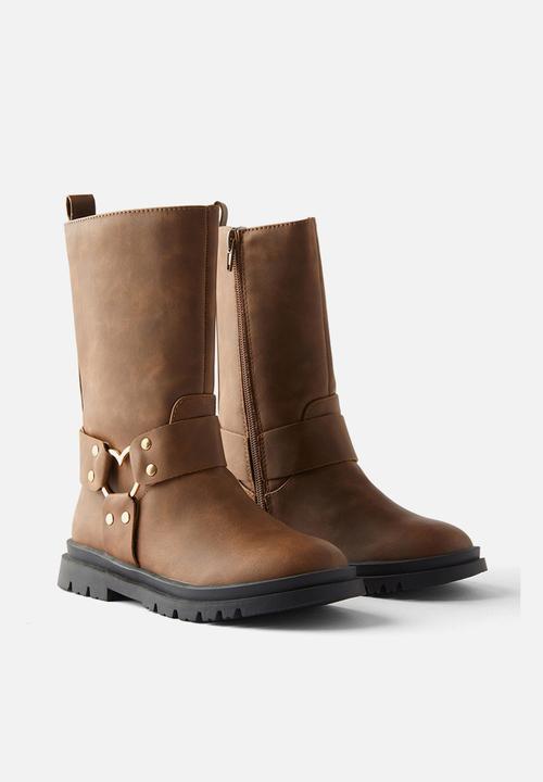 Cotton On - Betty biker boot - tan/gold