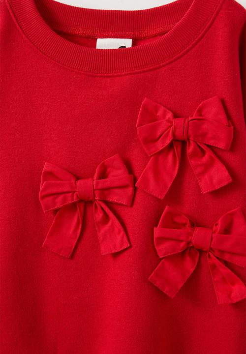 Cotton On - Dusty fleece crew - varsity red/bow applique