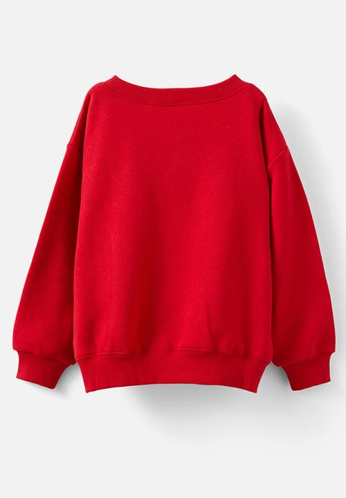 Cotton On - Dusty fleece crew - varsity red/bow applique
