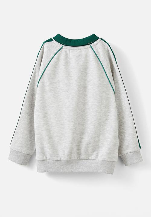 Cotton On - Polo collar fleece top - grey marle w/ varsity green trim