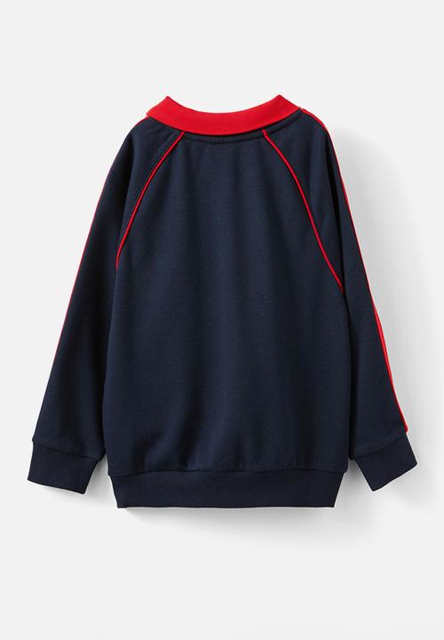 Cotton On - Polo collar fleece top - squid ink w/ varsity red trim