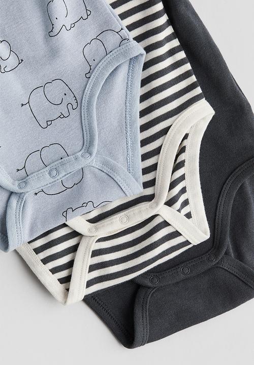 H&M - 3-Pack long-sleeved bodysuits - light blue elephants