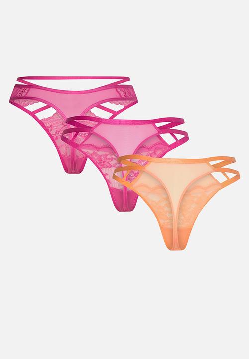 Hunkemoller - 3 Pack string r - pink & orange