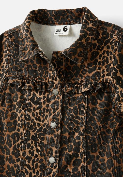 Cotton On - Maia short sleeve denim dress - taupy brown/leopard