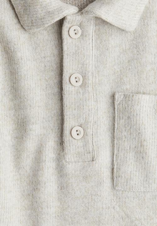 H&M - Rib-knit polo shirt - light grey 