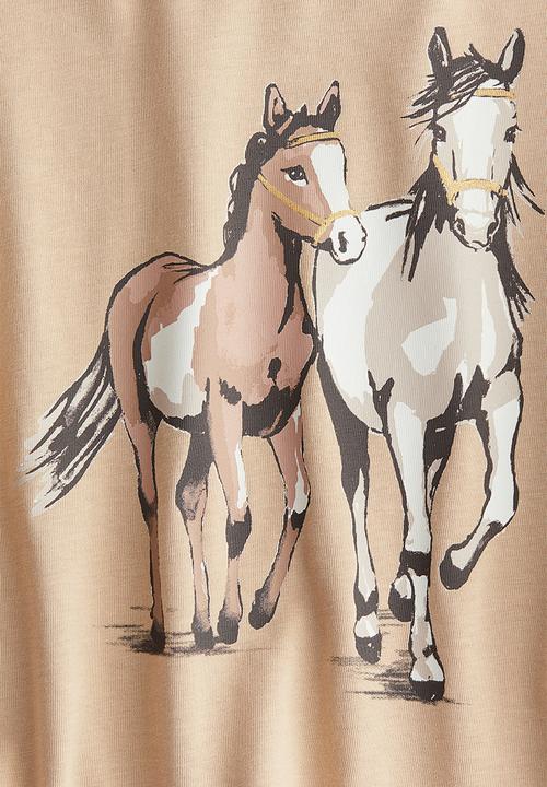 H&M - Printed cotton top - beige horses