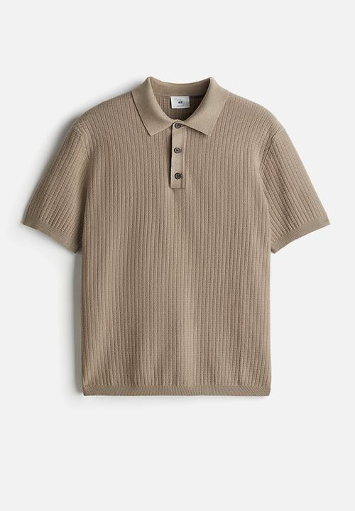 H&M - Regular fit textured-knit polo shirt - greige