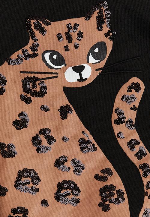 H&M - Motif-detail sweatshirt - black leopard 