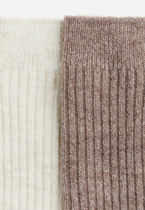 H&M - 2-Pack wool-blend socks - dark beige marl/light beige