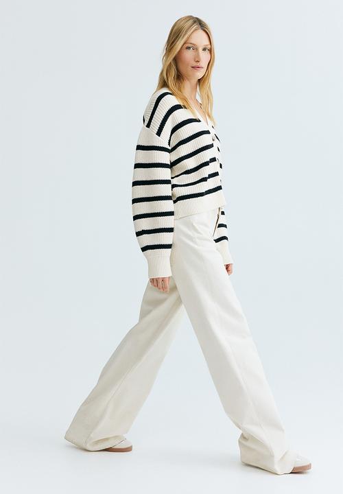 H&M - Rib-knit cardigan - cream/striped