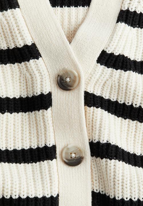 H&M - Rib-knit cardigan - cream/striped