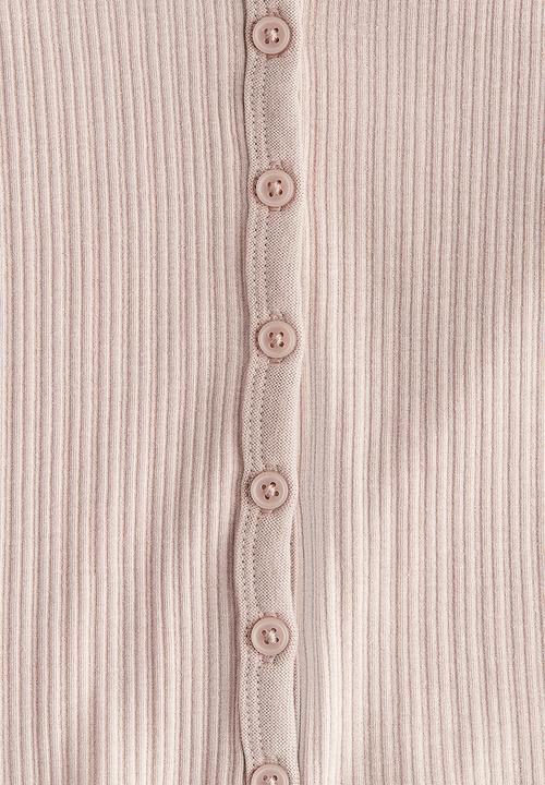 H&M - Ribbed button-front top - light dusty pink