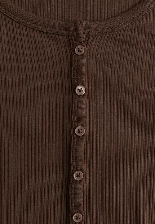 H&M - Ribbed button-front top - dark brown