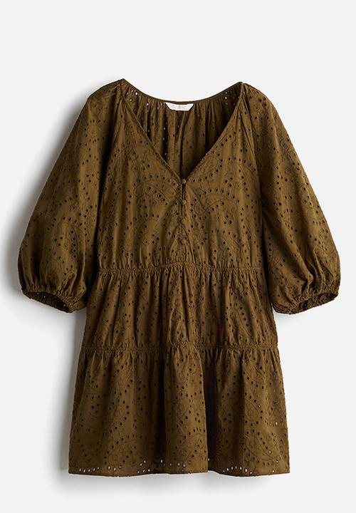 Broderie anglaise dress - dark khaki green - 1246862001