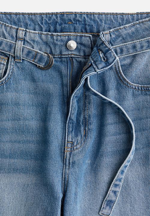 H&M - Wide belted jeans - light denim blue