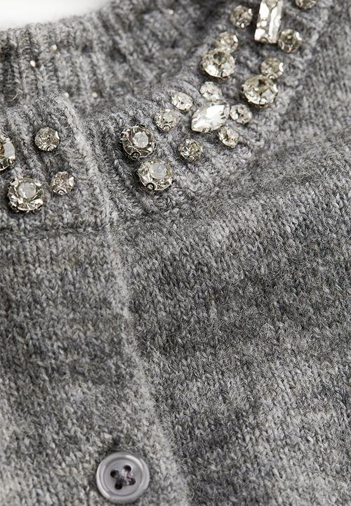 H&M - Rhinestone-embellished cardigan - grey marl 