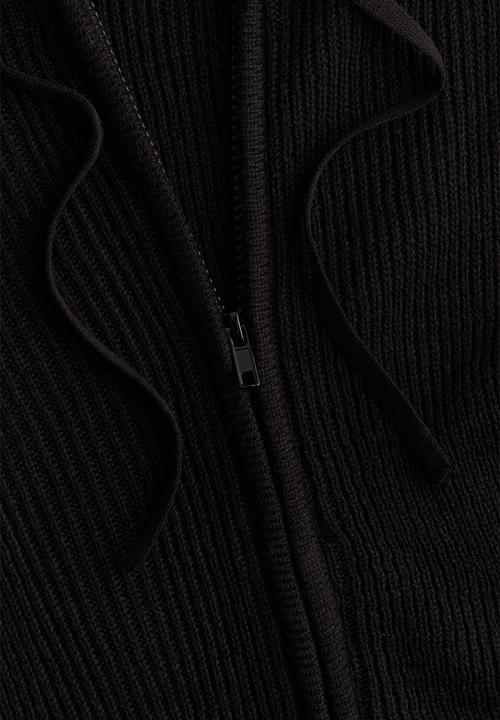 H&M - Rib-knit zip-through hoodie - black