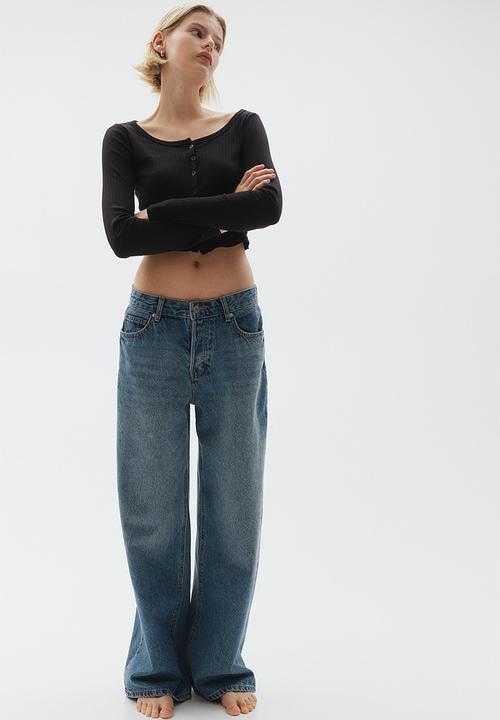 H&M - Ribbed button-front top - black