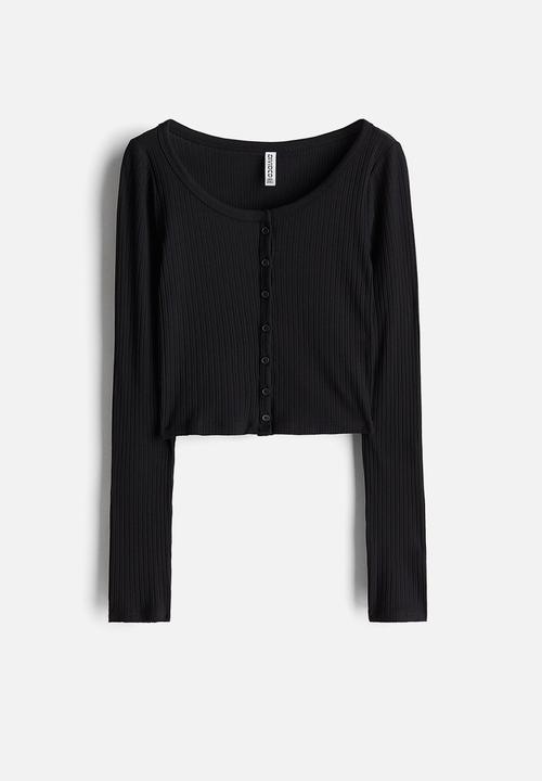 H&M - Ribbed button-front top - black