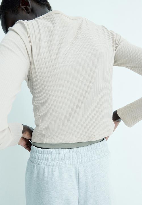 H&M - Ribbed button-front top - beige