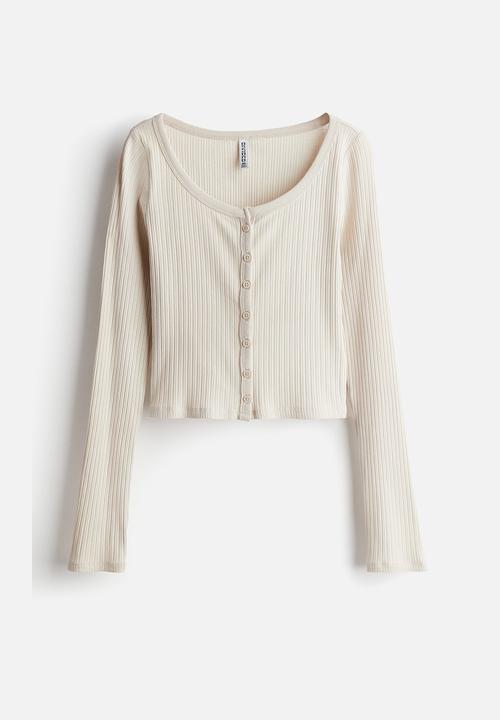 H&M - Ribbed button-front top - beige