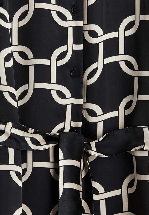 H&M - Tie-belt shirt dress - black patterned