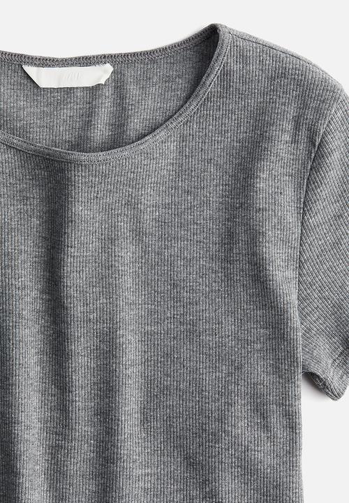 H&M - Ribbed T-shirt - grey marl 