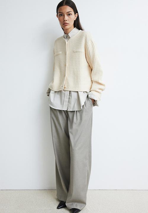 H&M - Short textured-knit cardigan - beige,white