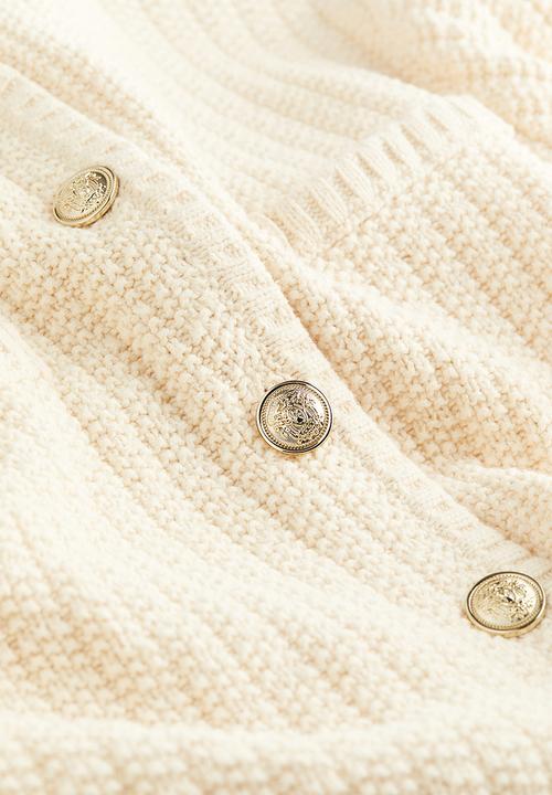 H&M - Short textured-knit cardigan - beige,white