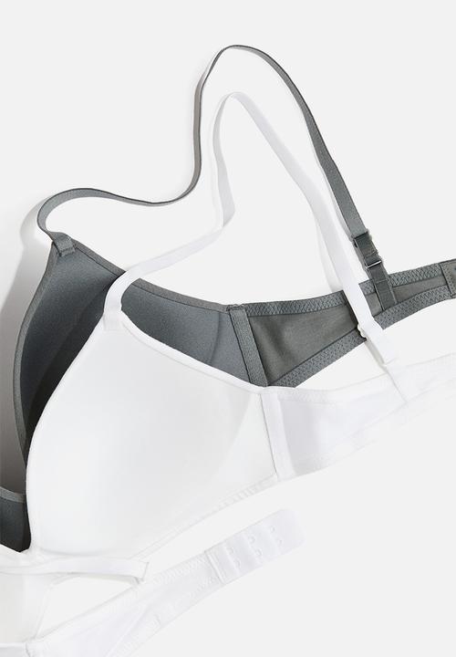 H&M - 2-Pack padded non-wired cotton bras - green & white