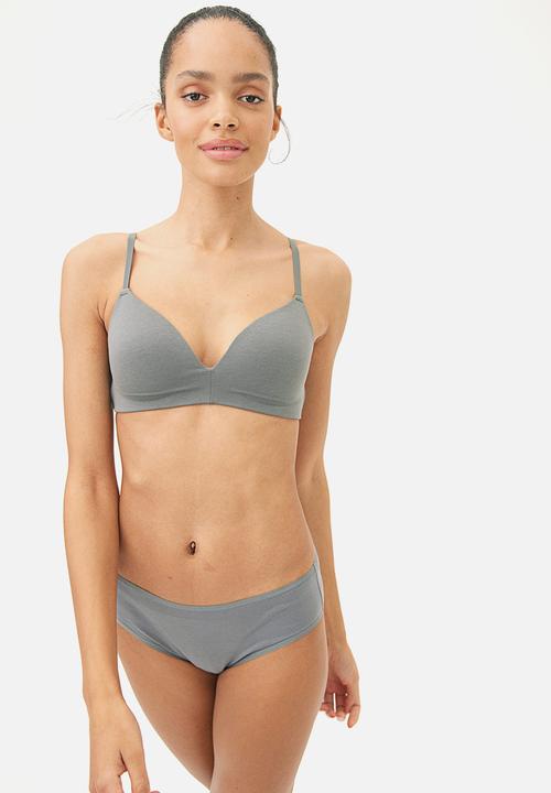 H&M - 2-Pack padded non-wired cotton bras - green & white