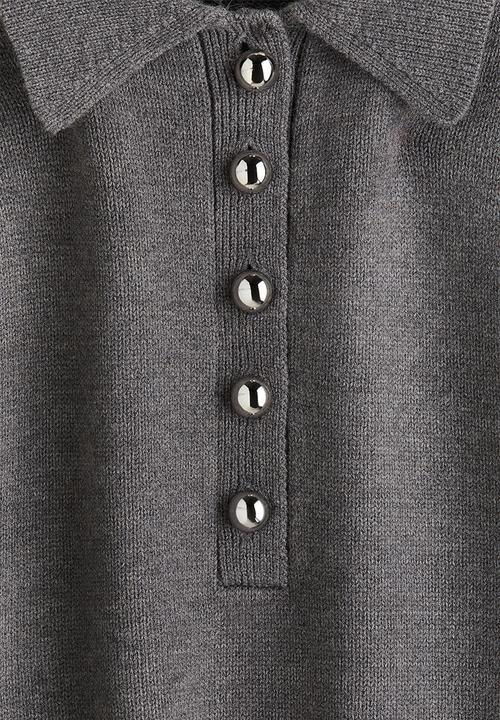 H&M - Fine-knit collared dress - grey marl