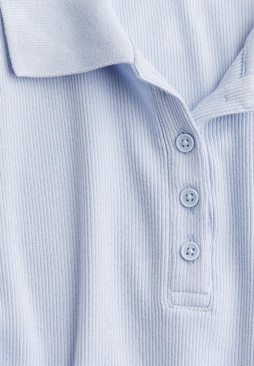 H&M - Ribbed polo shirt - light blue