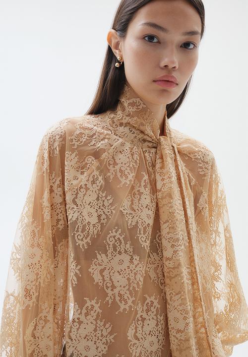 H&M - Tie-neck lace blouse - beige