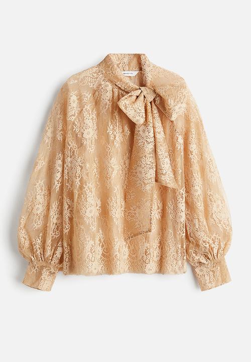 H&M - Tie-neck lace blouse - beige
