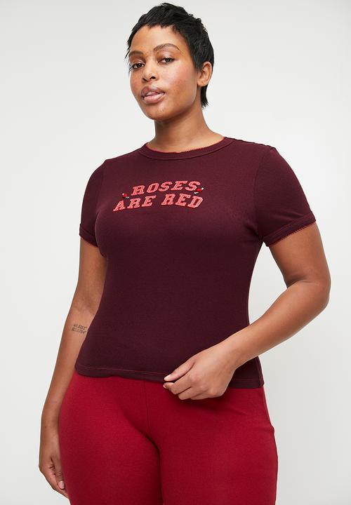 Cotton On - Plus Pointelle Rib Sleep Tee - Roses Are Red