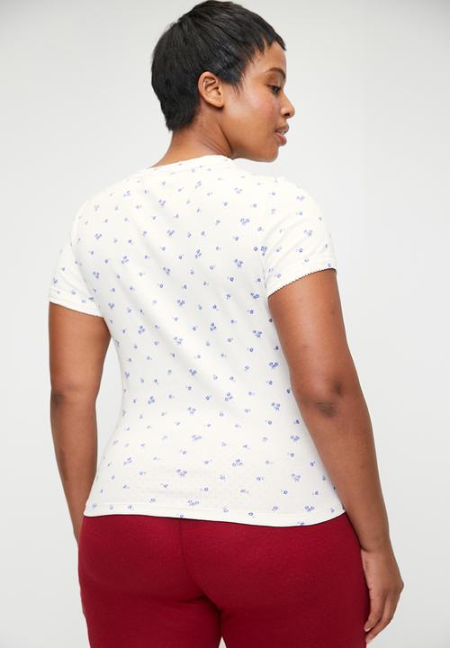 Cotton On - Plus Pointelle Rib Sleep Tee - Lcn Kewpiw/ Heart Art