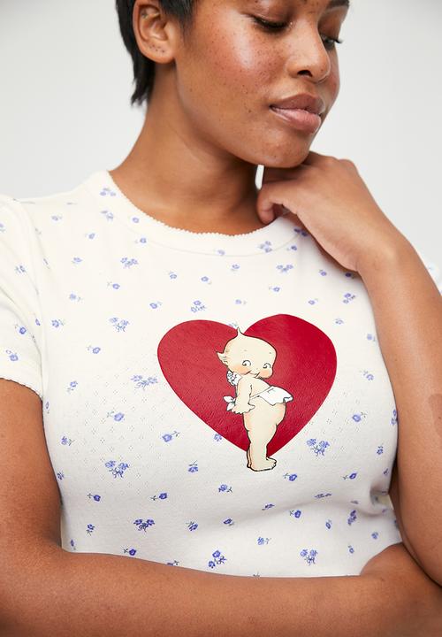 Cotton On - Plus Pointelle Rib Sleep Tee - Lcn Kewpiw/ Heart Art