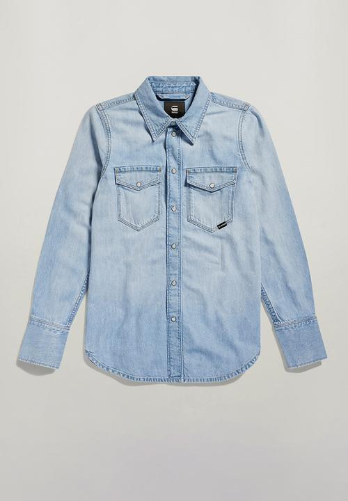 G-STAR - Slim western shirt l\s wmn - Sun Faded Blue Mist
