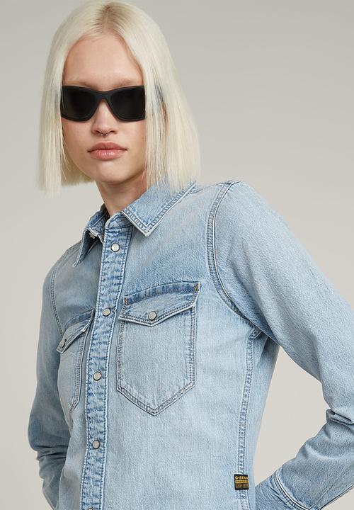 G-STAR - Slim western shirt l\s wmn - Sun Faded Blue Mist