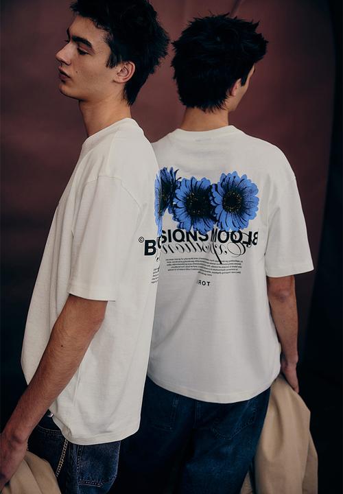 H&M - Loose fit printed t-shirt - white & bloom visions 