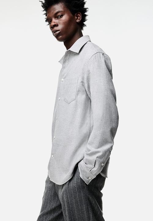 H&M - Regular fit flannel shirt - light grey marl