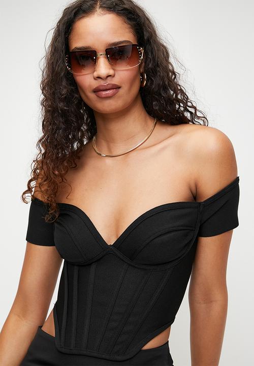 Bandage Dip Hem Bust Cup Bardot Corset - Black