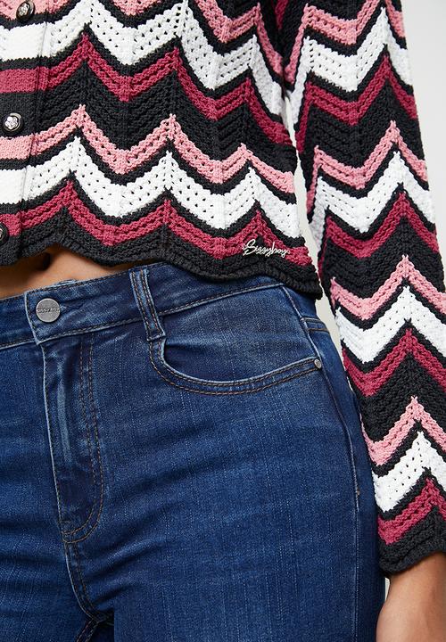 SISSY BOY - HENNEYSEY: Open-Work Zigzag Knit Collared Top - Multi